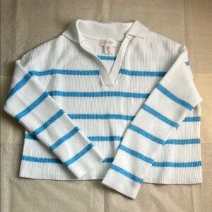 Jessica Simpson Striped White and Blue Long Sleeve Cropped Sweater XSmall